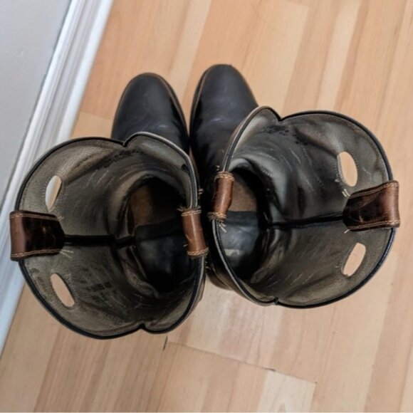 VintageBouletWesternTwoToneRealLeatherCowboyRubberBootsBlackMen75 - Picture 12 of 13